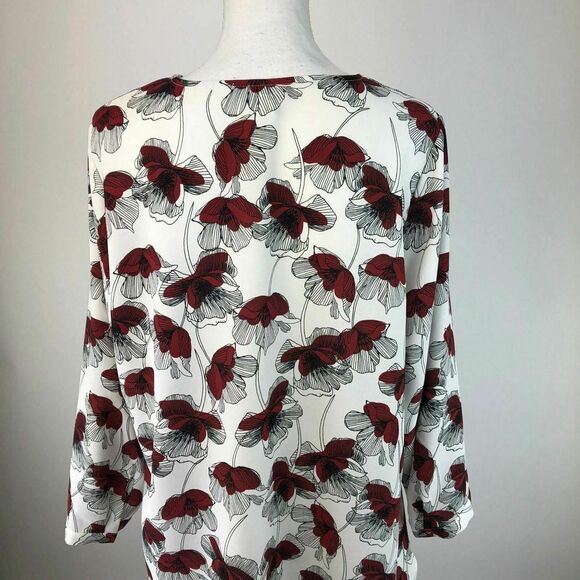 Alfani Blouse Top Red Floral Surplice Wrap N55 🔥 - Picture 9 of 10